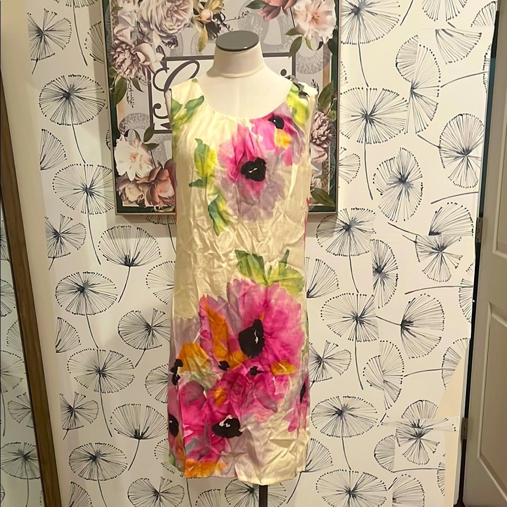 Loft 4 Floral Sleeveless Dress with Pink and Green Accents
